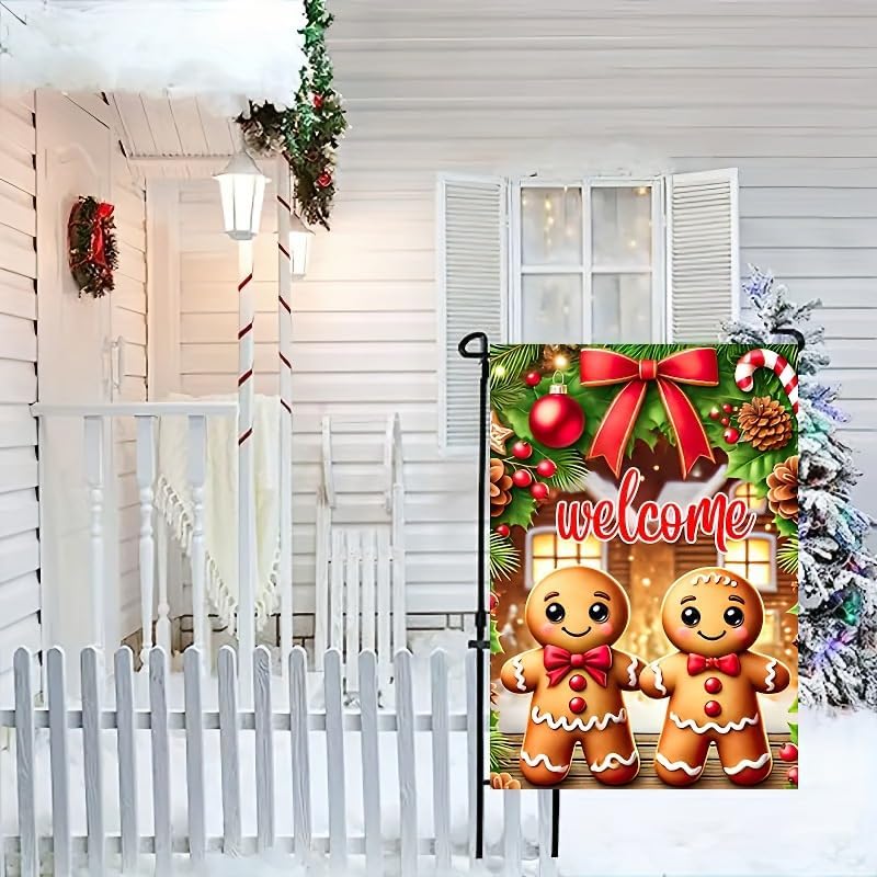 BlissYard Gingerbread Christmas Garden Flag 12x18 Inch Double Sided Holiday Gingerbread Couple Welcome Yard Flag Festive Scene Small Outdoor Garden Banner for Porch Lawn Patio Christmas Decor - Image 3
